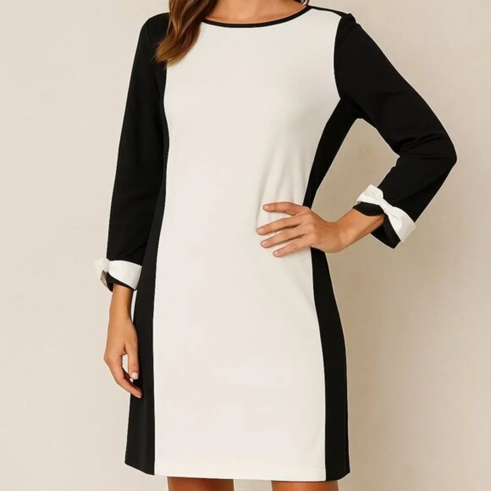 ✨ Marella Black & White Long Sleeve Shift Dress –‎ Size 10 ✨